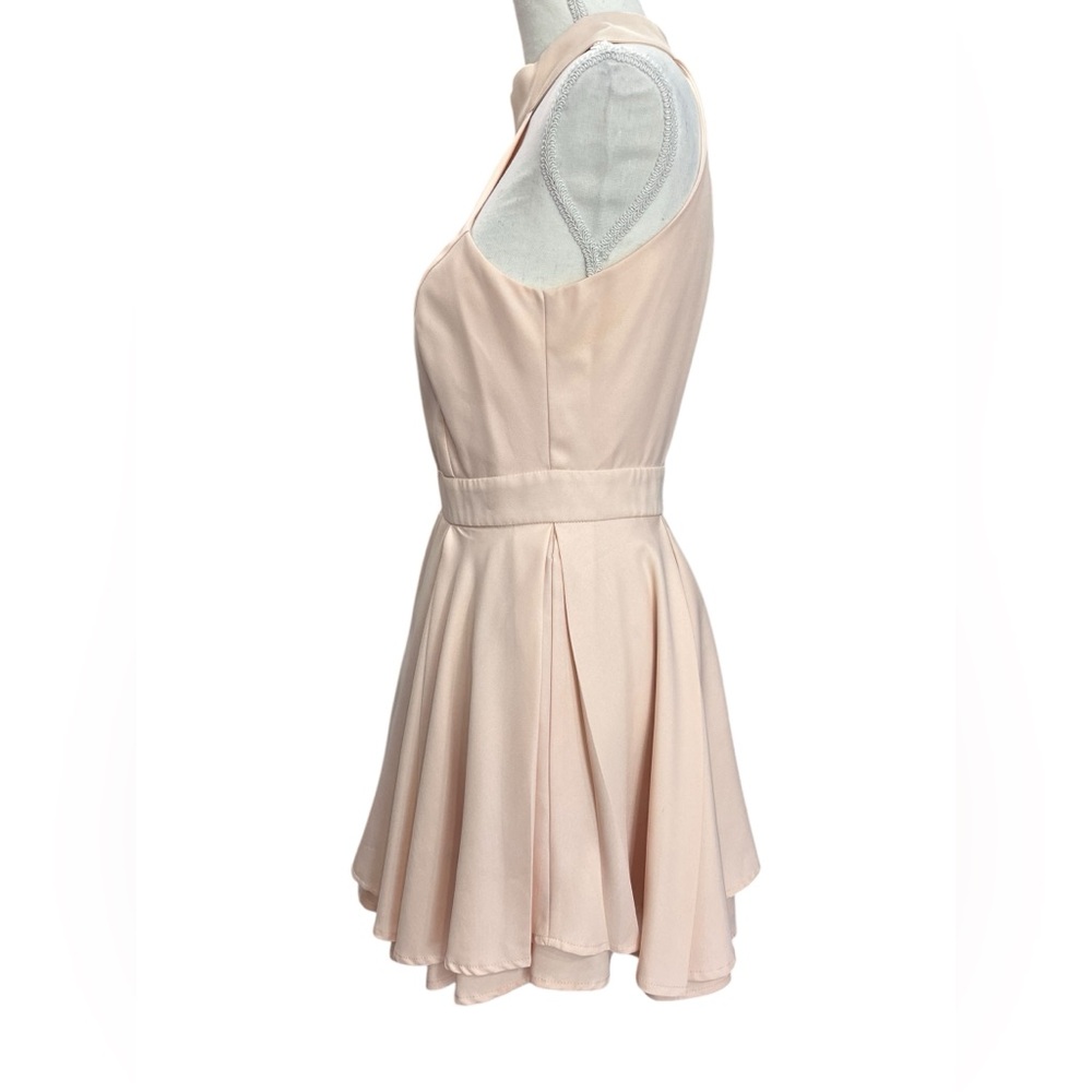 Lulus Peach Halter Fit Flare Mini Dress Open Back Ruffle Skater Medium - Picture 7 of 14